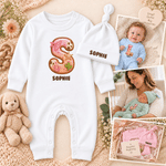 Personalized Sweet Western Cowgirl Initial Cactus Star Horseshoe 100% Cotton Baby Romper Hat Set with Name Baby Shower Birthday Gift for Baby Newborn