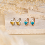 Personalized Heart Birthstone Crystal Sterling Silver Huggie Earrings Dainty Jewelry Birthday Anniversary Wedding Gift for Women