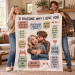 Personalized 3D-Style Art Photo 10 Reasons Why I Love You Soft Throw Blanket Home Decor Birthday Christmas Anniversary Gift for Couple