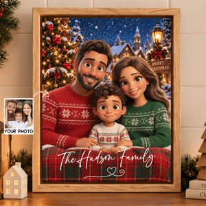 Individuell gestaltete, stilisierte 3D-Cartoon-Kunst-Fotoleinwanddrucke mit Text – Wohnaccessoires, Versand aus den USA, Weihnachtsgeschenk für die Familie
