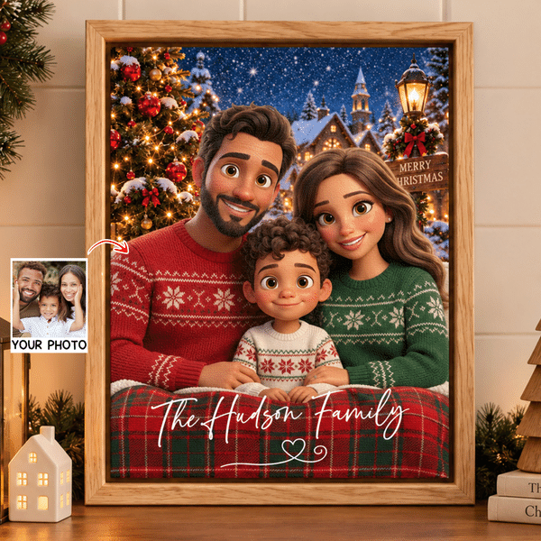 Personalised Stylized 3D Cartoon Art Photo Canvas Prints with Text Home Decor Ship from USA Christmas Gift for Family