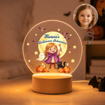 Personalised Halloween Theme Photo Pumpkin Bat Moon Acrylic LED Night Light with Name and Wooden Base Bedroom Decor Halloween Party Gift for Kid