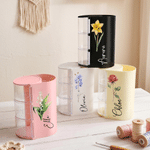 Boîte de rangement personnalisée pour crochets à plusieurs niveaux, transparente et pivotante, décorée d'une aquarelle représentant la fleur de naissance, avec prénom : cadeau d'anniversaire ou de fêt