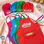 Personalized Cute Cartoon Kitchenware Patterns Adjustable Kid Apron Chef Hat Set with Name and Pocket Birthday Gift for Boy Girl