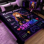 Couverture douillette personnalisée avec photo de profil de joueur, prénom et niveau – Décoration d'intérieur, cadeau d'anniversaire ou pour une soirée jeux, idéal pour les passionnés de jeux