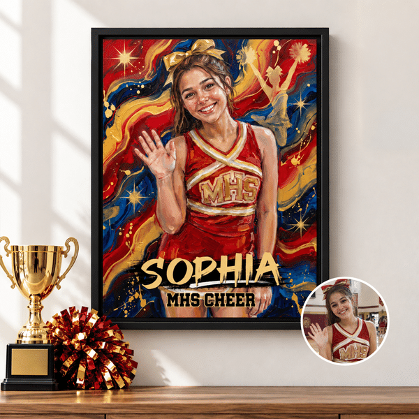 Personalized Abstract Oil Painting Style Cheerleader Photo Canvas Prints with Name and Text Home Decor Birthday Gift for Cheerleaders