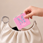 Personalised Toile-Style Initial Mini Square PU Makeup Mirror with Name Anniversary Birthday Gift for Women Besties