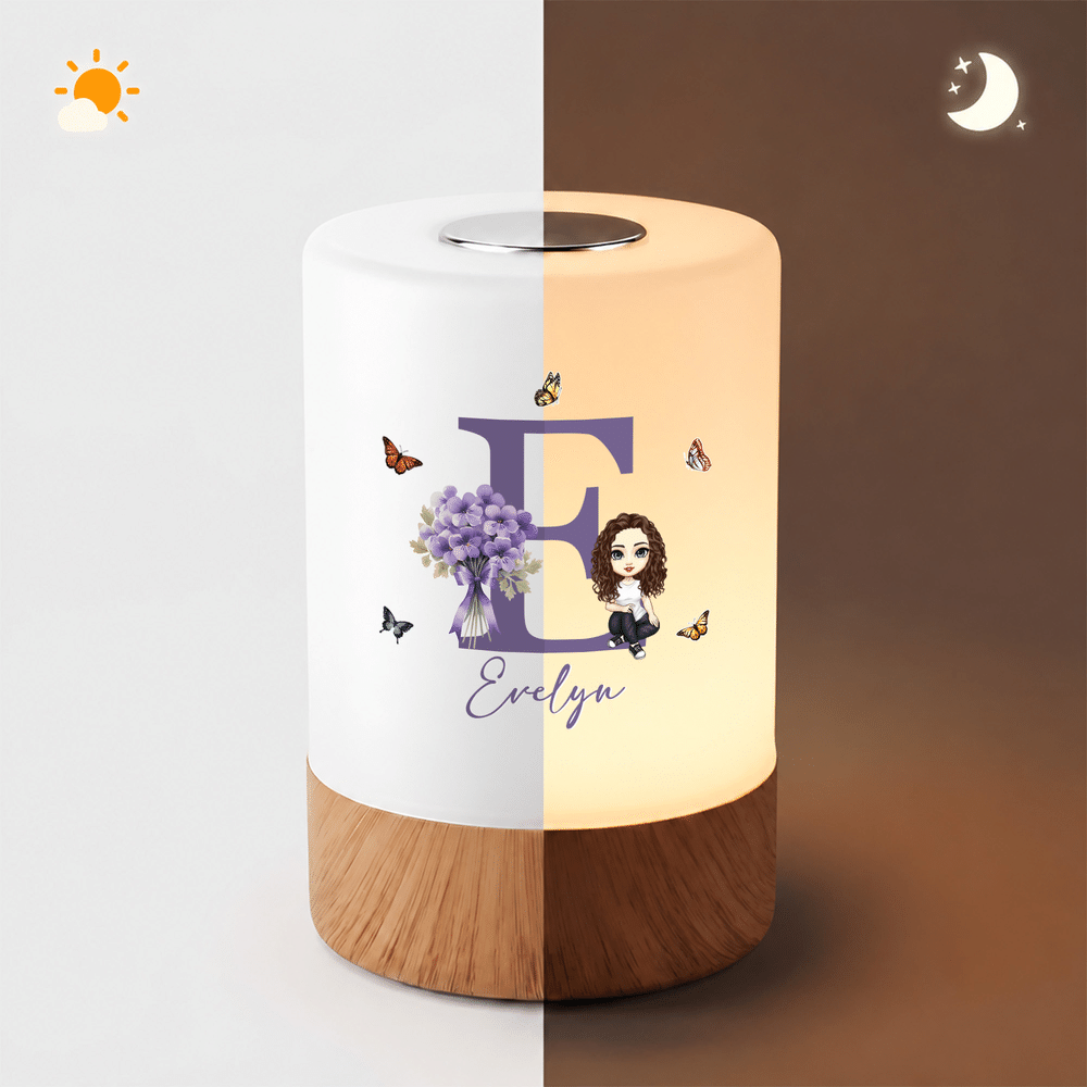 Veilleuse personnalisée avec fleur de naissance et personnage de dessin animé, à intensité variable et couleurs changeantes, avec prénom et initiale – Décoration de chambre, cadeau d'anniversaire pour 10