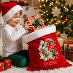 Personalised Christmas Theme Initial Velvet Pom-Pom Santa Sack Gift Bag with Name Holiday Decor Christmas Gift for Kids Family Friends