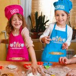 Personalized Cute Cartoon Kitchenware Patterns Adjustable Kid Apron Chef Hat Set with Name and Pocket Birthday Gift for Boy Girl