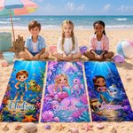 Personalised Sea Animals Cartoon Character Photo Quick Dry Oversized Beach Towel with Drawstring Bag and Name Beach Party Birthday Gift for Child