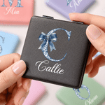 Personalised Toile-Style Initial Mini Square PU Makeup Mirror with Name Anniversary Birthday Gift for Women Besties