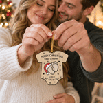Personalised Merry Christmas Santa Hat Footprints Christmas Ornament with Title Name and Year Tree Decor Christmas Gift for New Parents Family
