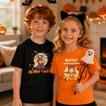 Personalized Halloween Cartoon Kid Character Photo 100% Cotton T-shirt with Name Daily Wear Halloween Party Holiday Gift for Boys Girls
