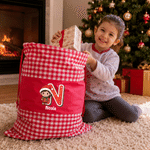 Personalized 3D-Effect Artwork Kid Character Photo Plaid Christmas Gift Bag with Name and Initial Christmas Gift for Kids Family