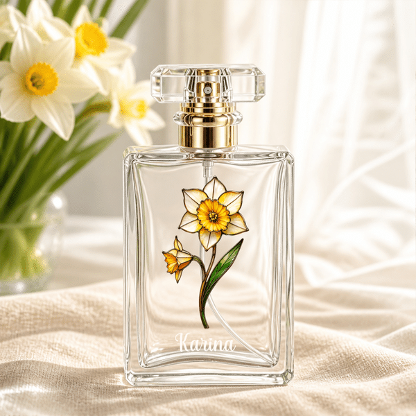 Personalised Birth Flower Refillable Perfume Bottle with Name and Ribbon Daily Use Travel Birthday Wedding Gift for Woman Bride Friend