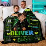 Couverture douillette personnalisée avec photo de profil de joueur, prénom et niveau – Décoration d'intérieur, cadeau d'anniversaire ou pour une soirée jeux, idéal pour les passionnés de jeux