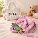 Personalized Multicolor Cute Embroidered Name Corduroy Crossbody Bag Birthday Back to School Gift for Kids Girls Boys