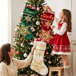 Personalised Gorgeous Golden Sequin Snowflake Velvet Christmas Stocking with Name Christmas Holiday Gift For Family Kids