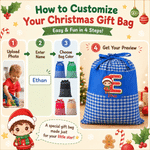 Personalized 3D-Effect Artwork Kid Character Photo Plaid Christmas Gift Bag with Name and Initial Christmas Gift for Kids Family