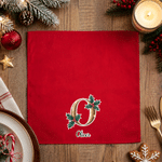 Personalized Holly Gold Initial 100% Cotton Red Christmas Napkin with Name Table Decor Christmas Gift for Family Friends
