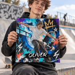 Personalized Skateboarding Graffiti Oil Painting Style Photo Canvas Prints with Name Home Decor Birthday Gift for Skateboarding Lovers