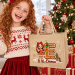 Personalized 3D-Effect Art Cartoon Character Photo Snowflake Tote Bag with Name and Initial Christmas Eve Party Gift for Girls Boys