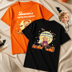 Personalized Halloween Cartoon Kid Character Photo 100% Cotton T-shirt with Name Daily Wear Halloween Party Holiday Gift for Boys Girls
