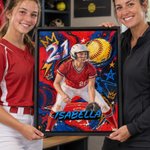 Personlige lerretstrykk i graffiti-stil med oljemaleri-inspirert motiv av softballspiller, med navn – interiørdekorasjon. Sendes fra USA. Bursdagsgave til softballspillere