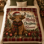 Personalisierte weiche Weihnachtsdecke mit Highland-Kuh-Motiv und Namen – Wohnaccessoire, Geschenk zum Geburtstag, zum Jubiläum oder zu Weihnachten für Familie und Freunde