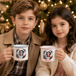 Tasse émaillée personnalisée de 12 oz, style 3D, avec photo d'enfant en bonnet de Père Noël mignon et nom, cadeau de Noël pour enfants