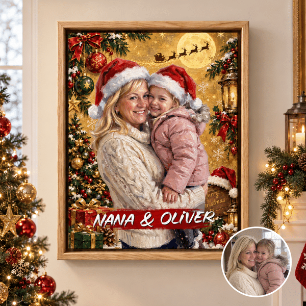 Personalized Christmas Theme Graffiti Oil Painting Style Photo Canvas Prints with Name Home Decor Ship from USA Christmas Gift for Family Friends
