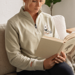 Personalized Reading Ghost Embroidered Quarter Zip Sweatshirt with Name Birthday Halloween Party Gift for Bookworm Book Lovers