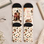Personalised Reading Character Read Famous Quote Soft Mid-Calf Socks with Name and Text Daily Wear Birthday Christmas Gift for Book Lovers Women