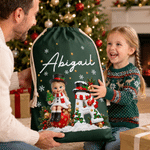 Personalized 3D-Effect Artwork Christmas Character Photo Drawstring Christmas Gift Bag with Name and Initial Christmas Party Gift for Kids