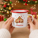 Personalized Cute Snowman Santa Claus 12 oz Enamel Mug with Name Daily Use Christmas Party Gift for Children
