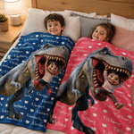Personalized 3D-Effect Artwork Cartoon Dinosaur Kid Character Photo Soft Throw Blanket with Name Home Decor Back to School Birthday Gift for Kid