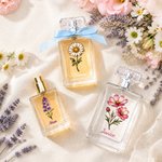 Personalised Birth Flower Refillable Perfume Bottle with Name and Ribbon Daily Use Travel Birthday Wedding Gift for Woman Bride Friend
