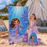 Personalised Sea Animals Cartoon Character Photo Quick Dry Oversized Beach Towel with Drawstring Bag and Name Beach Party Birthday Gift for Child