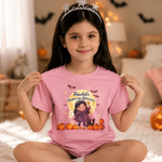 Personalized Halloween Cartoon Kid Character Photo 100% Cotton T-shirt with Name Daily Wear Halloween Party Holiday Gift for Boys Girls
