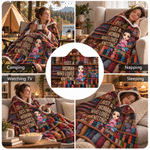 Personalised Cartoon Knitting Character Soft Hooded Blanket with Name Birthday Gift for Knitting Sewing Lovers
