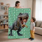 Personalized 3D-Effect Artwork Cartoon Dinosaur Kid Character Photo Soft Throw Blanket with Name Home Decor Back to School Birthday Gift for Kid