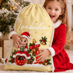 Personalized 3D-Effect Artwork Christmas Character Photo Drawstring Christmas Gift Bag with Name and Initial Christmas Party Gift for Kids
