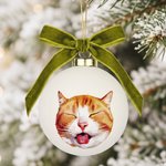 Personalised Hand Painted Style Cat Dog Portrait Ribbon Bow Ceramic Bauble Ornament with Name Festive Tree Decor Christmas Gift for Pet Lovers