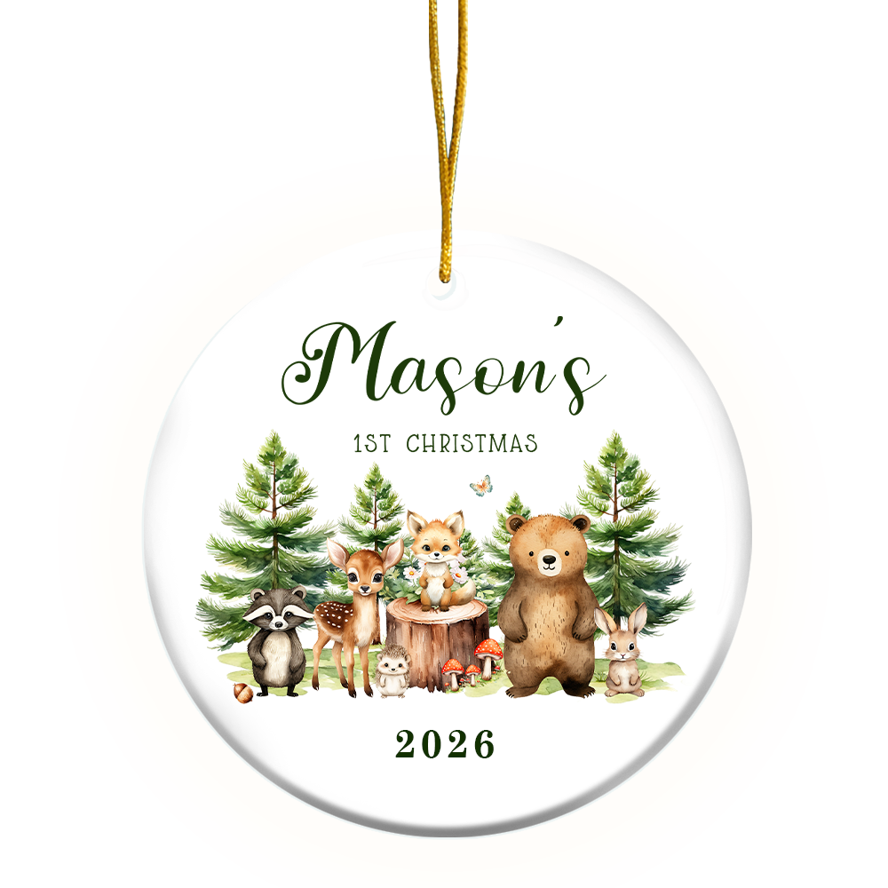 Personalisierte Baby's 1st Christmas Niedliche Waldtiere Fuchs Kaninchen Keramik Ornament Baumschmuck Weihnachtsgeschenk für Baby Jungen Mädchen