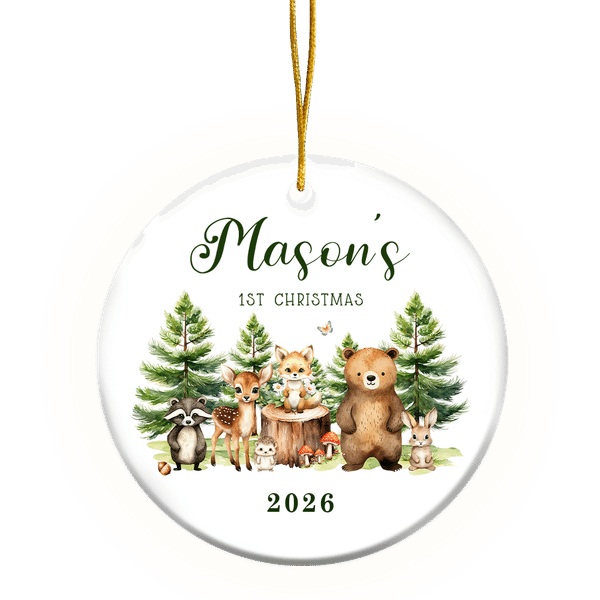 Personalised Baby's 1st Christmas Cute Forest Animals Fox Rabbit Ceramic Ornament Tree Decor Christmas Gift for Baby Boys Girls