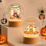 Personalised Halloween Theme Photo Pumpkin Bat Moon Acrylic LED Night Light with Name and Wooden Base Bedroom Decor Halloween Party Gift for Kid