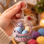Personalised Cute Knitting Theme Pattern Design Acrylic Keyring with Name Birthday Gift for Knitting Lovers 4