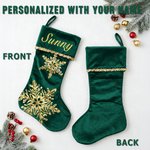 Personalised Gorgeous Golden Sequin Snowflake Velvet Christmas Stocking with Name Christmas Holiday Gift For Family Kids