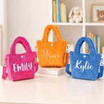 Personalized Multicolor Cute Embroidered Name Corduroy Crossbody Bag Birthday Back to School Gift for Kids Girls Boys